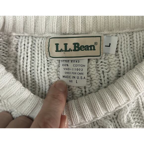 Vintage LL Bean Cream Cable Knit Chunky Sweater 100% Cotton Women’s Size L - Picture 4 of 6